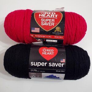 Red Heart Super Saver Lot of 2 Skeins Rouge Black 7oz 364yds Acrylic